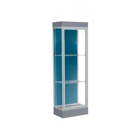 Waddell Display Case Of Ghent Edge Lighted Floor Case, Blue Steel Back, Satin Frame, 6" Carbon Mesh Base, 24"W x 76"H x 20"D 91LFBS-SN-CM